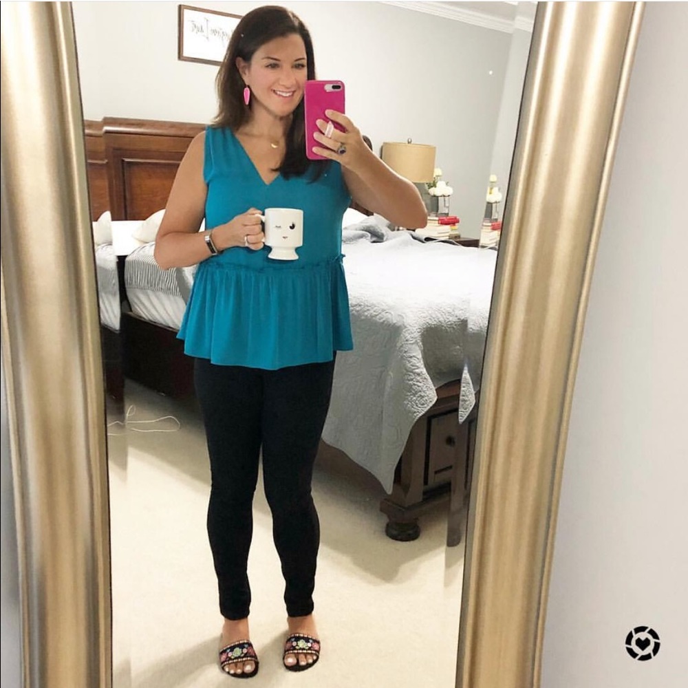 Loft Turquoise Drop Waist Ruffle Top - Picture 2 of 6